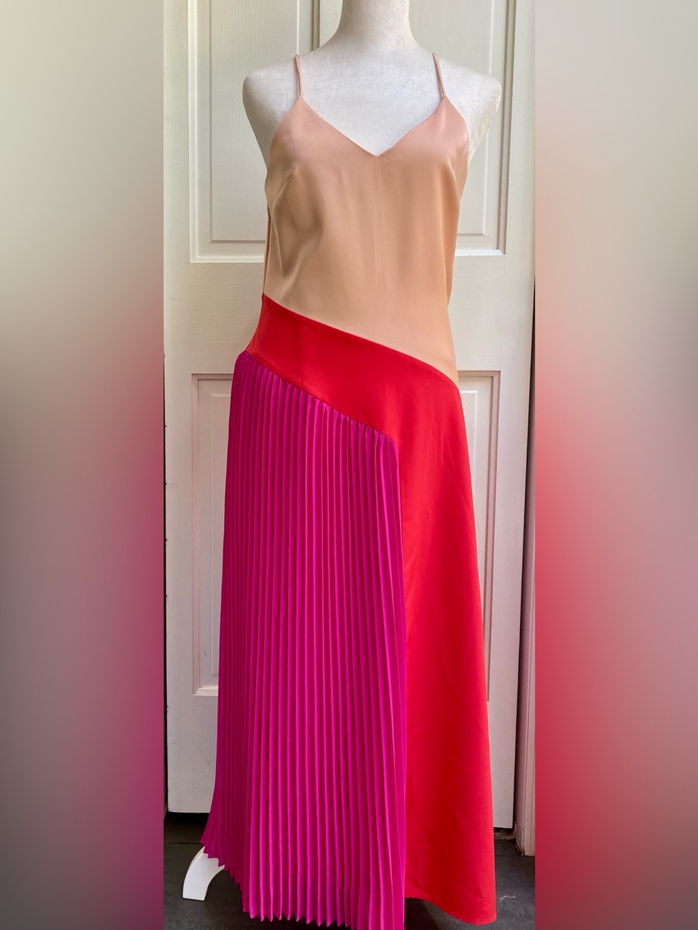 Cushne x Target Colorblock Slip Maxi Dress in Blush, Red & Fuchsia size 2
